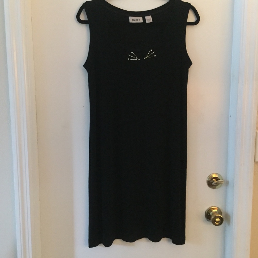 Chico’s Travelers Black Dress Sequins Size 2